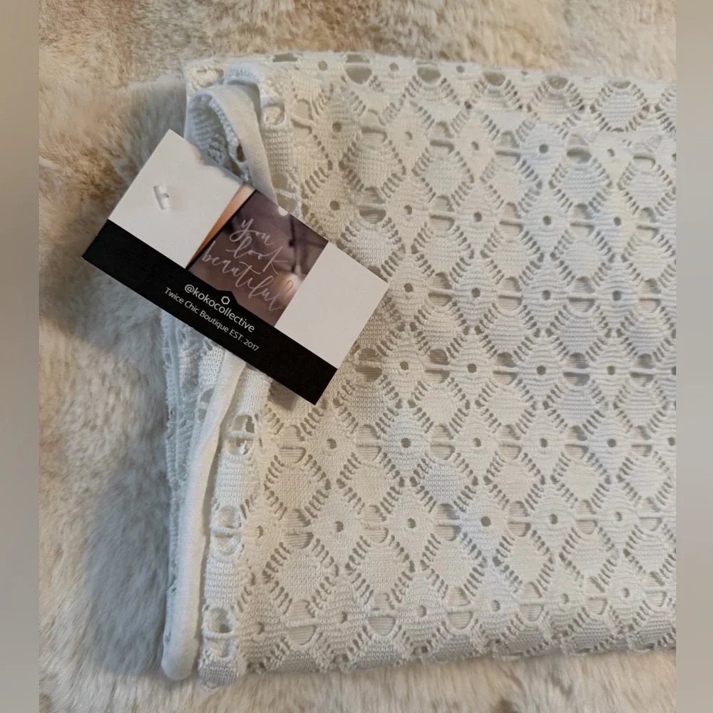 Elegant White Eyelet Crochet Lace Infinity Scarf